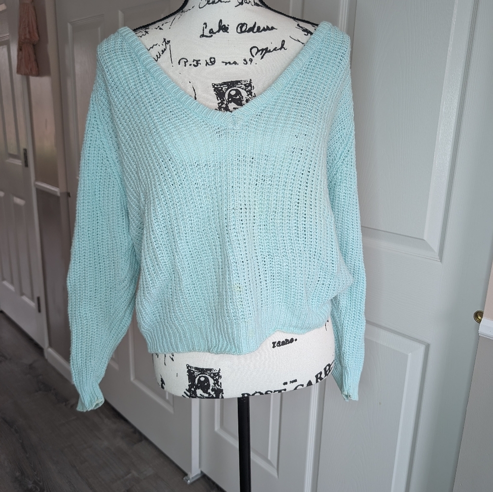 Vintage Shenanagins Light Blue V-Neck Women's Sweater